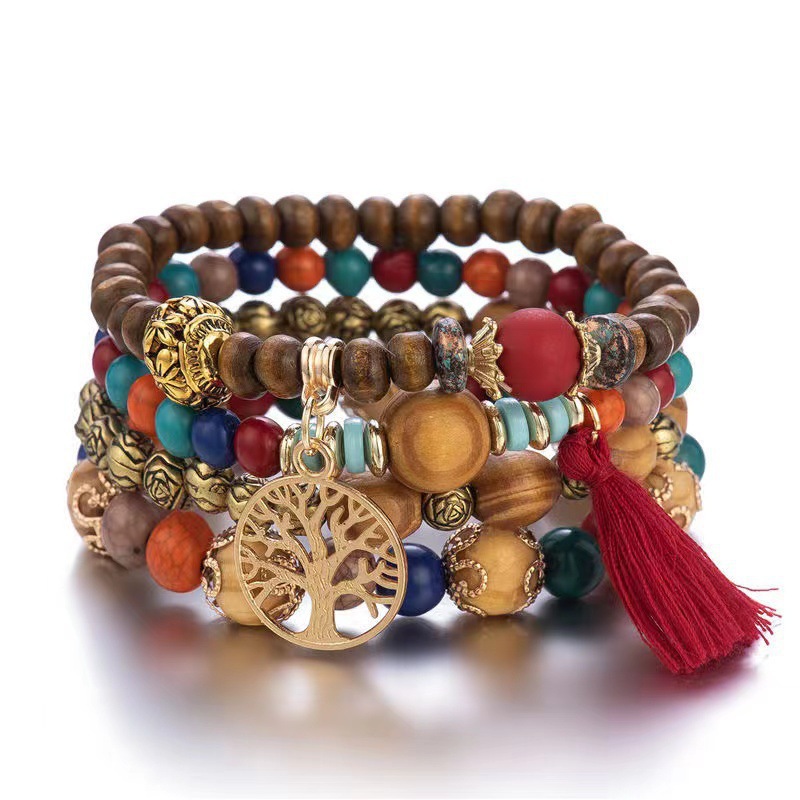 Women'S Ysl Fashion - Conjunto de 4 pulseiras Boho Árvore