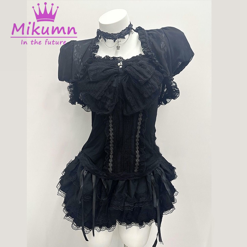 Lace Trim Cami - Conjunto de 3 Peças Mikumn Gothic