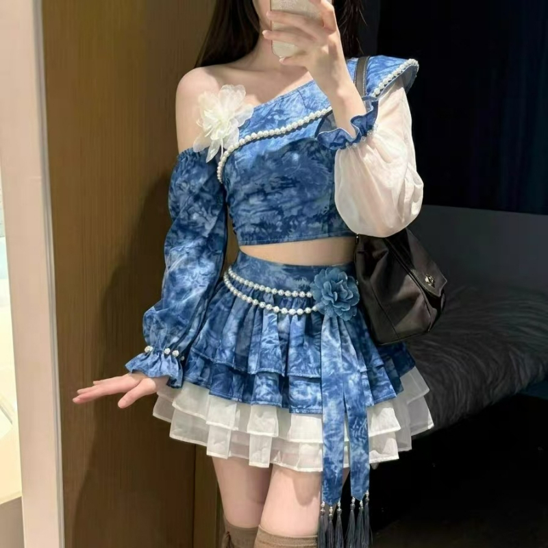 Asymmetric Top Women - Conjunto de Saia Lolita Vintage Estilo