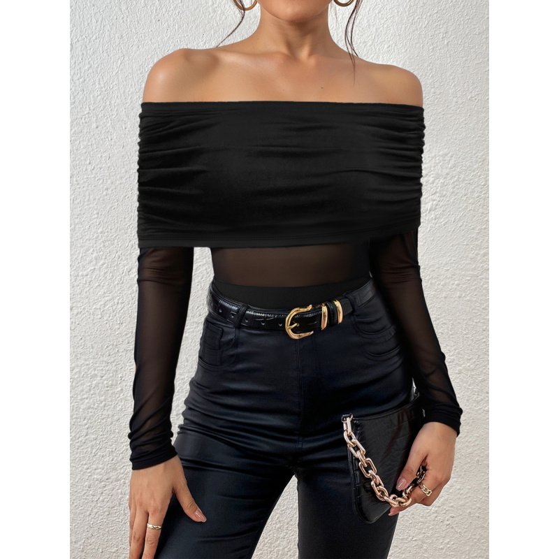 Off Shoulder Top - Camiseta Ajustada de Manga Longa com