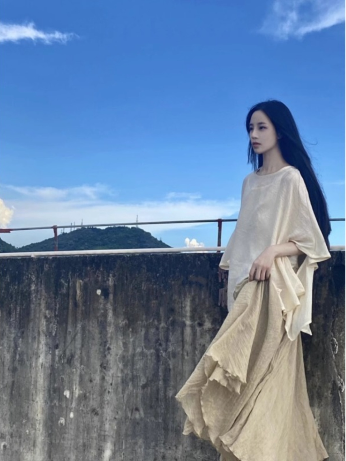 Asymmetric Top Women - Conjunto de Saia Solta Estilo Chinês