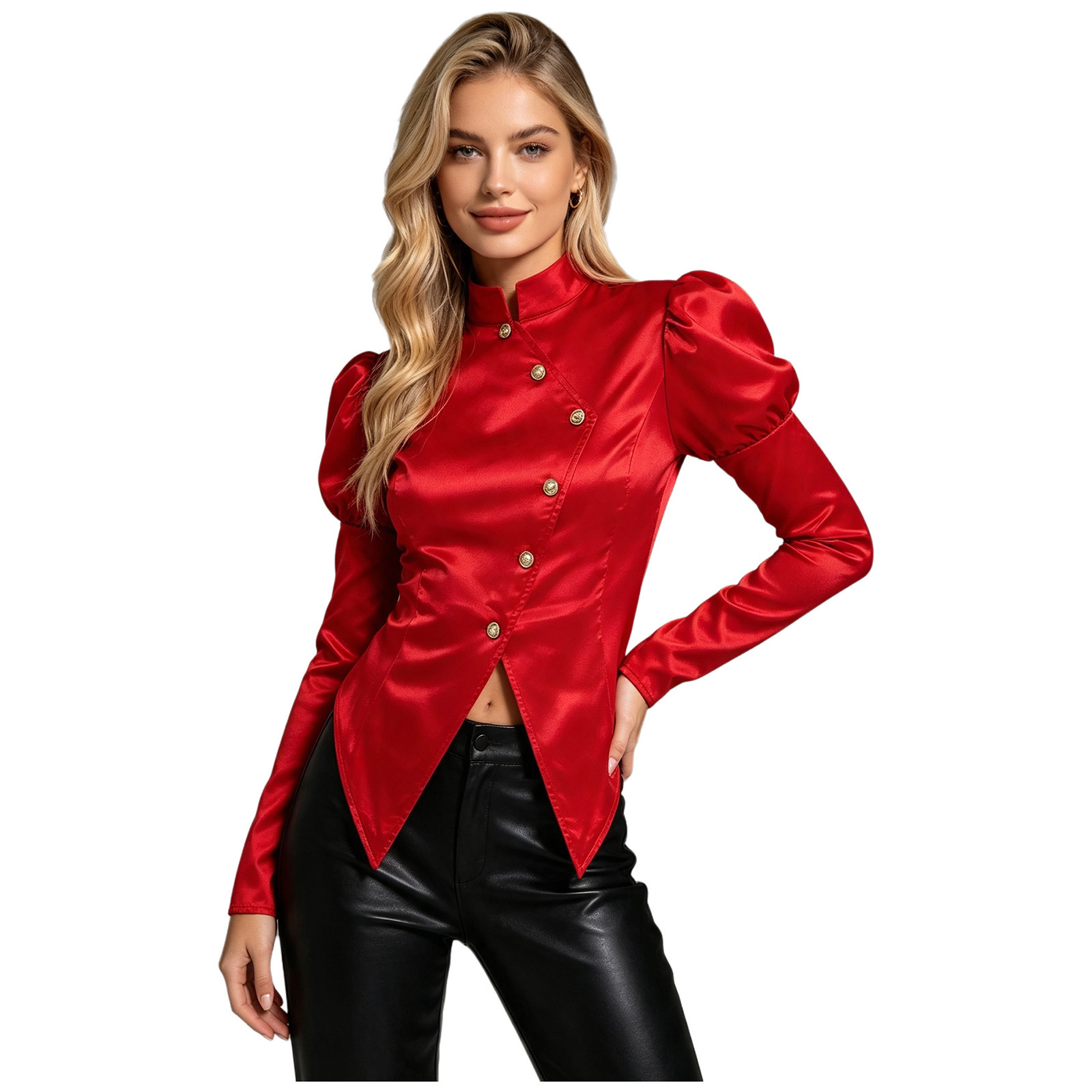 Asymmetric Top Women - Blusas Vitorianas Femininas com Botões, Blazer