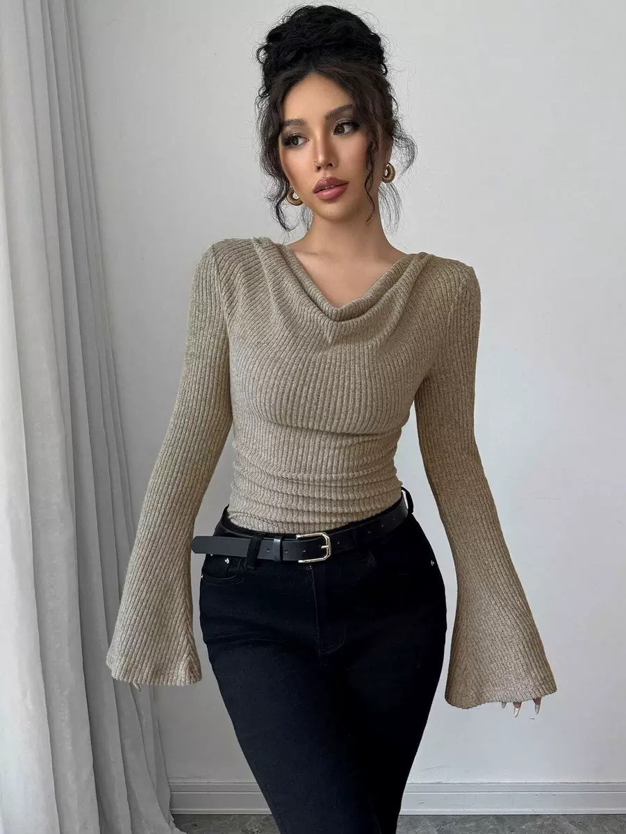 Off Shoulder Top - Blusa Feminina de Tricô Canelado com
