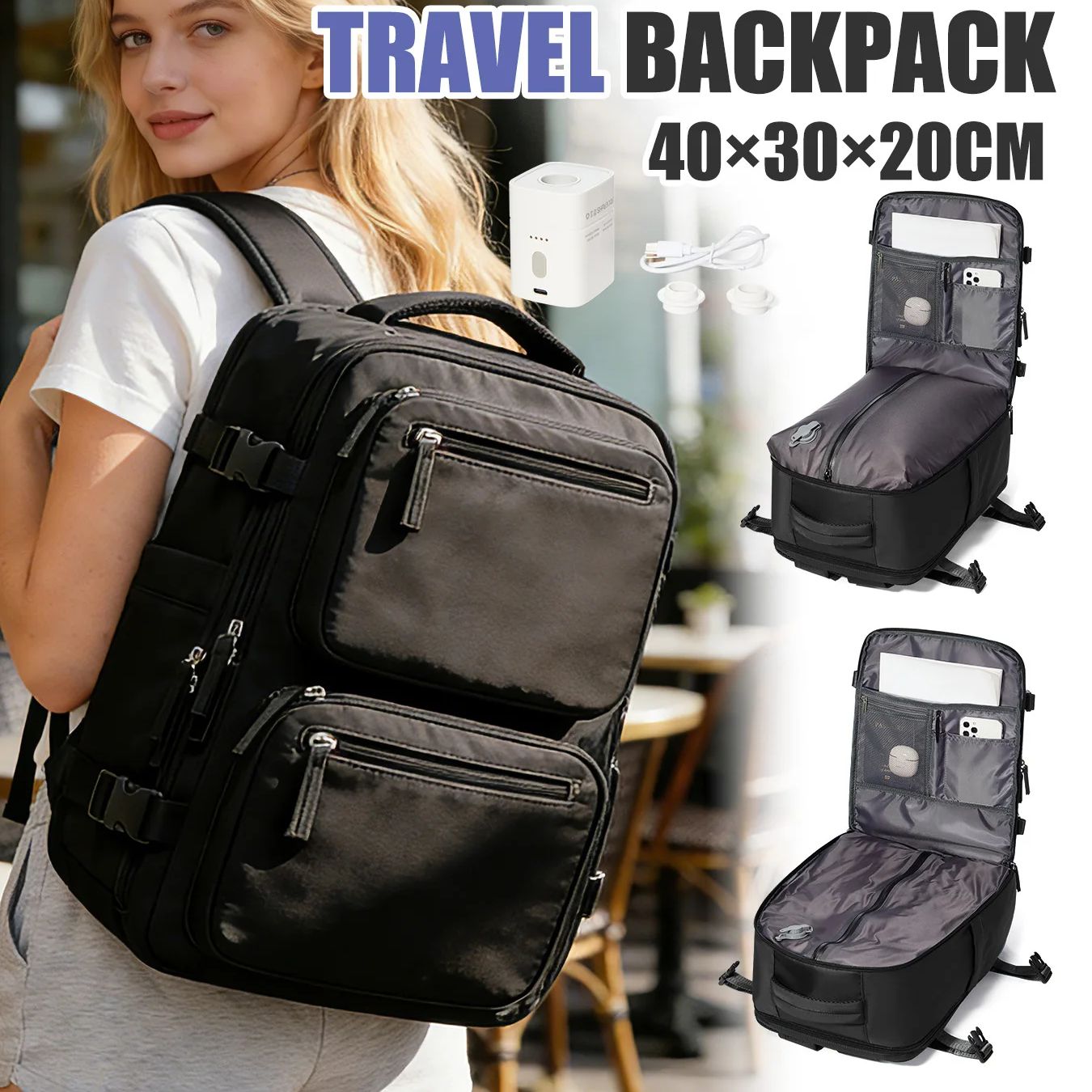Women And Men Fashion - Mochila Feminina com Bomba de Vácuo,