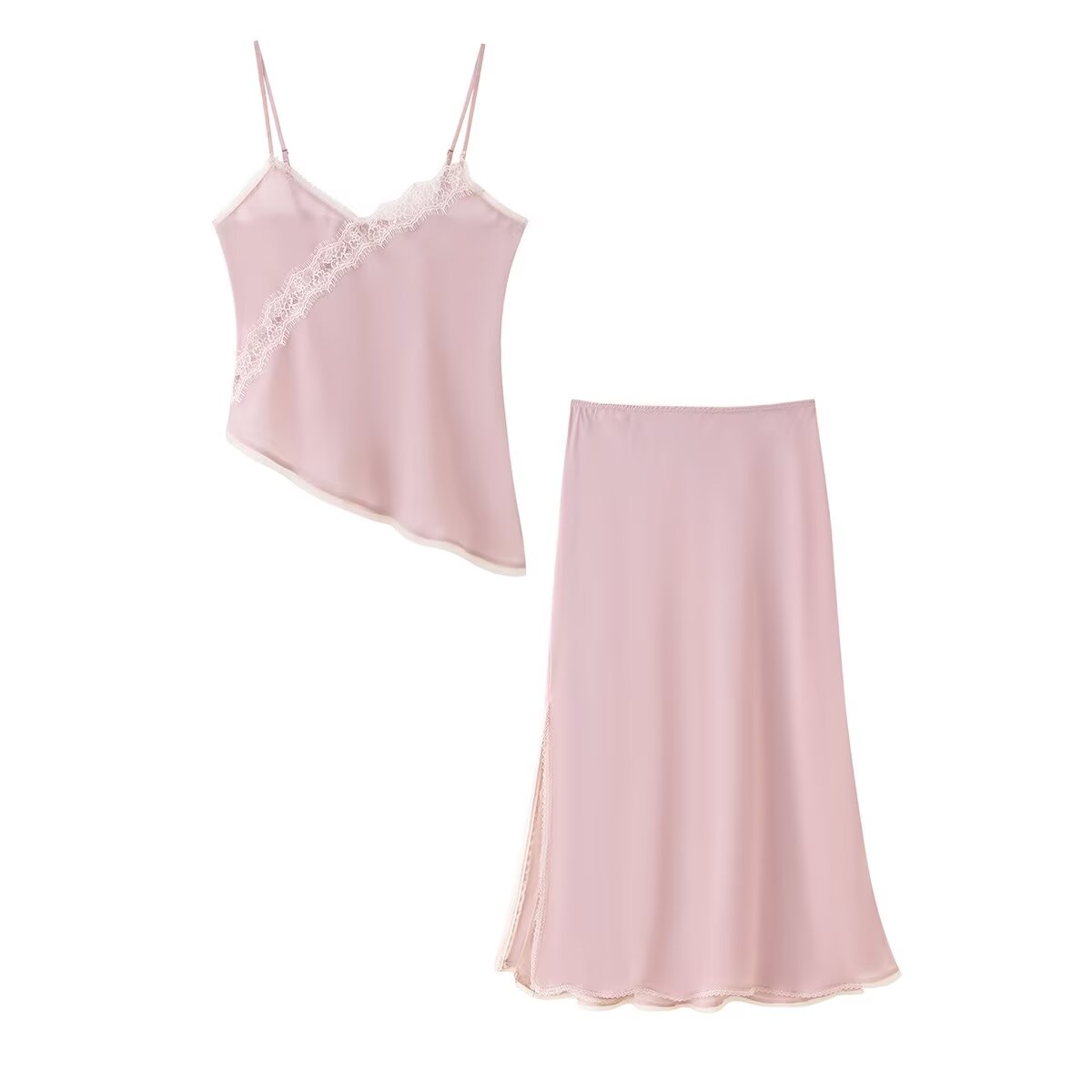 Lace Trim Cami - Tidalyf 2025 feminino rosa cami topo
