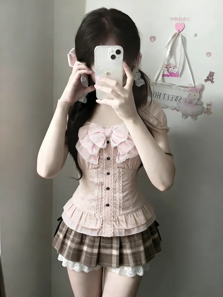 Lace Trim Cami - Conjunto de Três Peças Japonês para