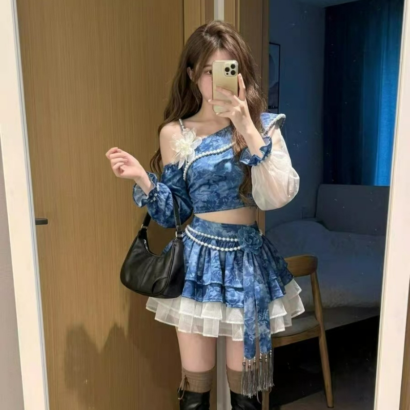 Conjunto de Saia Lolita Vintag - Asymmetric Top Women avaliação e preço